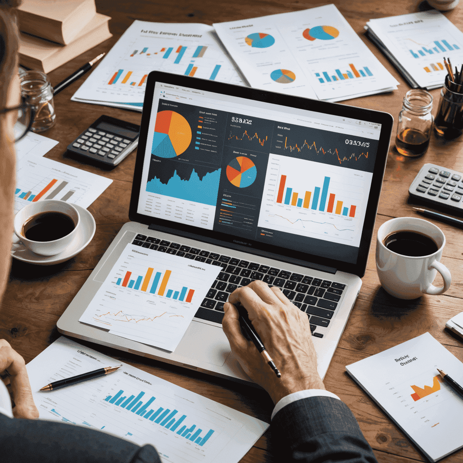 Illustration of various oil investment types including stocks, ETFs, and mutual funds with a beginner investor looking at charts and graphs