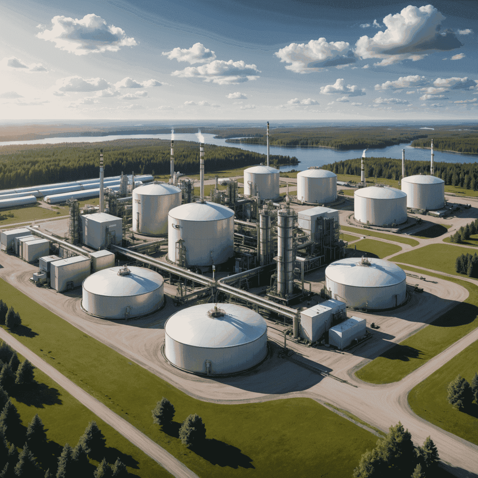 Futuristic rendering of a Canadian oil facility with advanced clean energy technology integration, symbolizing the industry's adaptation to environmental concerns